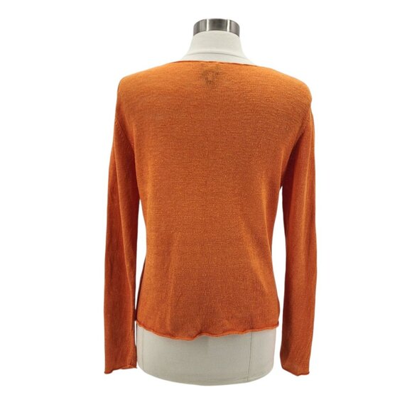 Eileen Fisher Womens Medium Sweater Linen Lightweight Orange Long Sleeve Preppy - Picture 4 of 11